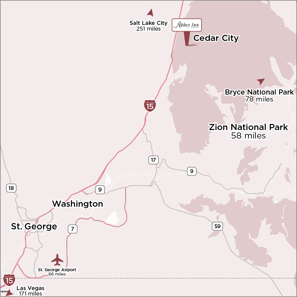 Abbey Inn Cedar City area map